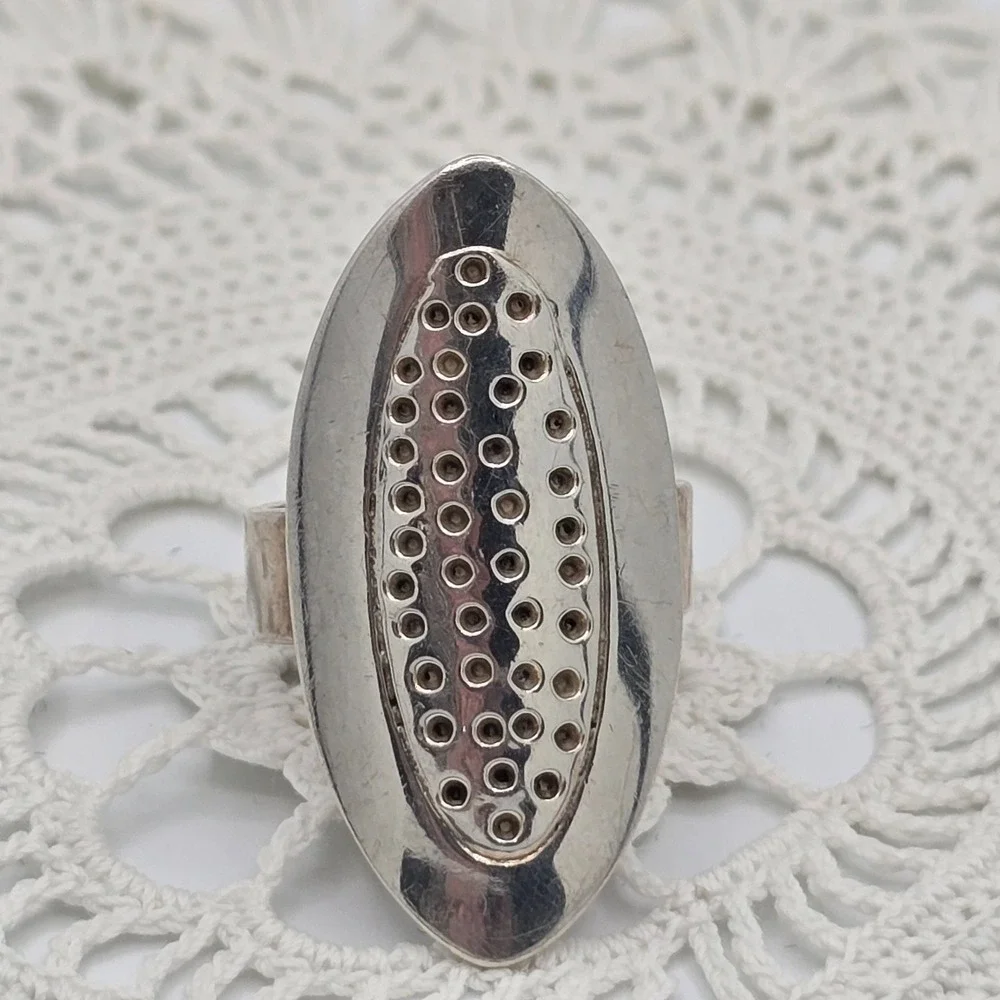 Sterling Silver 925 Shield Ring Statement Modernist Size 8 9g